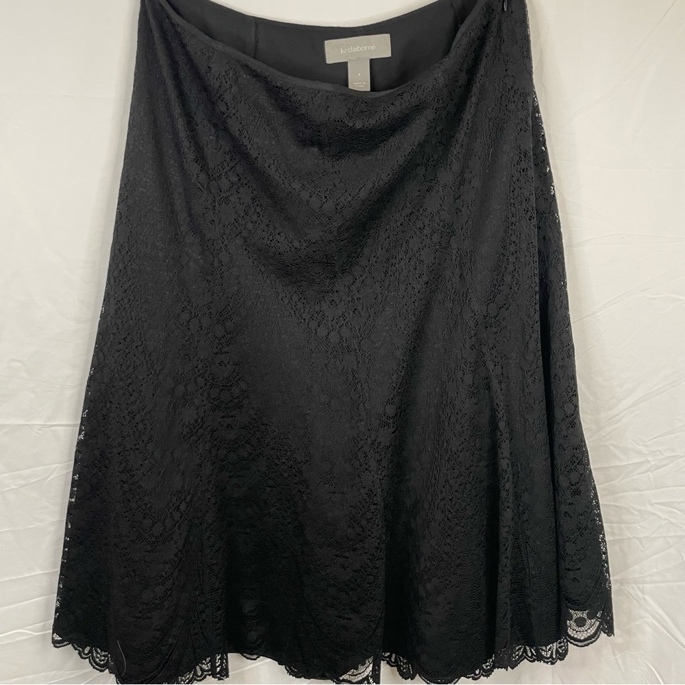 Liz Claiborne black lace skirt flowing midi size 8